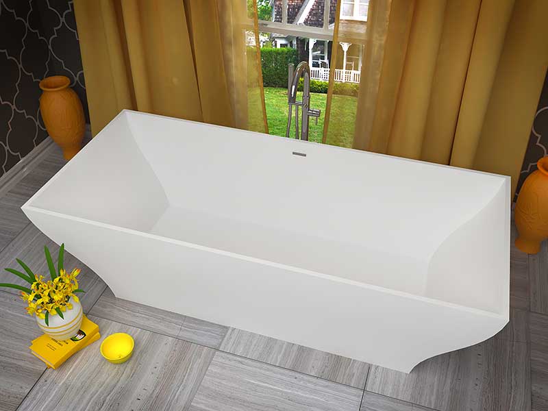 Anzzi Kayenge 5.9 ft. Solid Surface Center Drain Freestanding Bathtub in Matte White FT-AZ8419 2