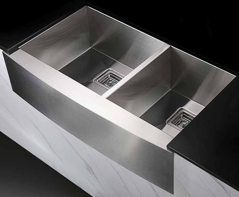 Anzzi Elysian Farmhouse 36 in. 60/40 Double Bowl Kitchen Sink with Faucet in Polished Chrome KAZ36203AS-031 2