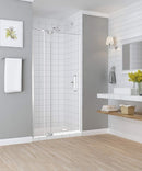 Aston Madox 31 in. to 36 in. x 74.875 in. Frameless Pivot Shower Door in Stainless Steel