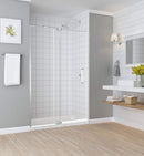 Aston Madox 54 in. to 60 in. x 74.875 in. Frameless Pivot Shower Door in Stainless Steel