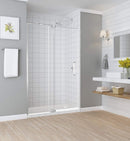 Aston Madox 48 in. to 54 in. x 74.875 in. Frameless Pivot Shower Door in Stainless Steel