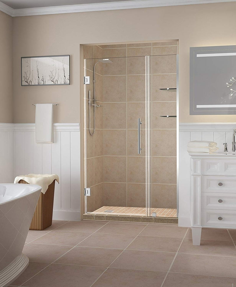 Aston Belmore GS 43.25 in. to 44.25 in. x 72 in. Frameless Hinged Shower Door with Glass Shelves in Chrome