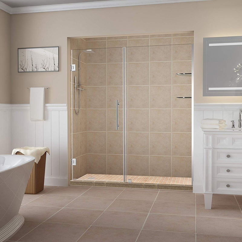 Aston Belmore GS 61.25 in. to 62.25 in. x 72 in. Frameless Hinged Shower Door with Glass Shelves in Chrome