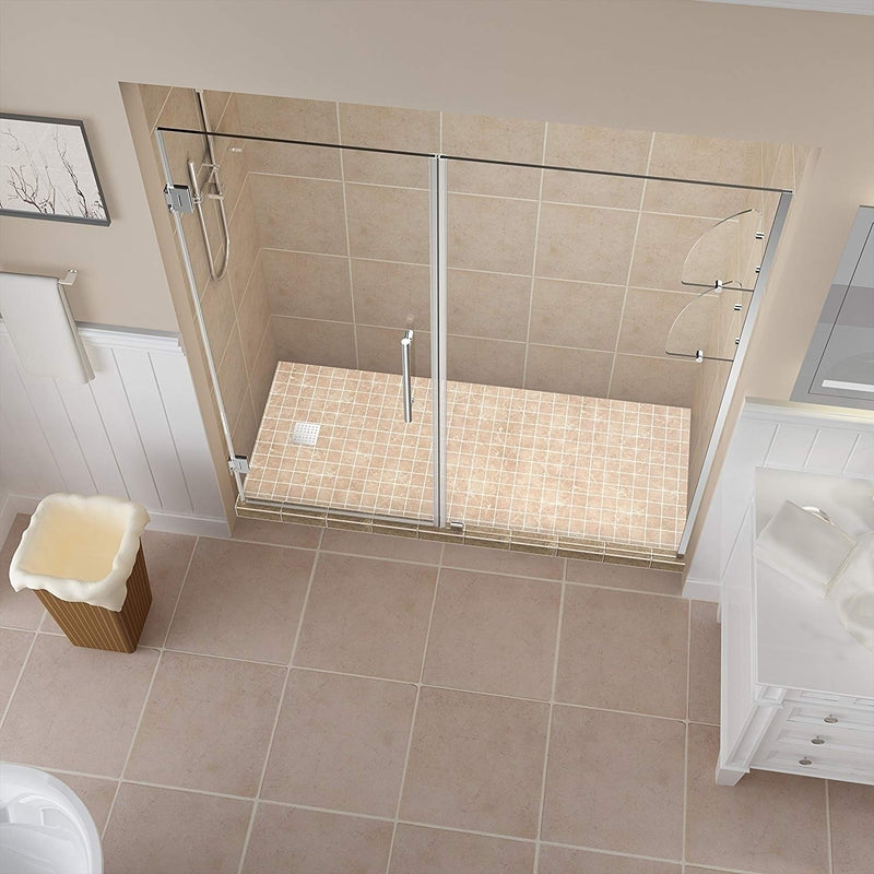 Aston Belmore GS 66.25 in. to 67.25 in. x 72 in. Frameless Hinged Shower Door with Glass Shelves in Chrome 2