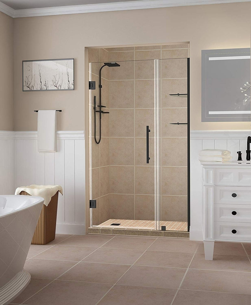 Aston Belmore GS 45.25 in. to 46.25 in. x 72 in. Frameless Hinged Shower Door with Glass Shelves in Oil Rubbed Bronze
