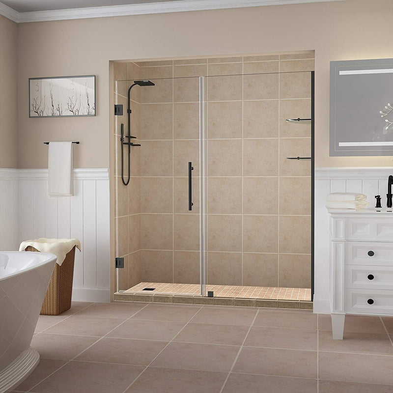 Aston Belmore GS 71.25 in. to 72.25 in. x 72 in. Frameless Hinged Shower Door with Glass Shelves in Oil Rubbed Bronze