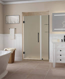 Aston Belmore GS 37.25 in. to 38.25 in. x 72 in. Frameless Hinged Shower Door with Frosted Glass and Glass Shelves in Oil Rubbed Bronze