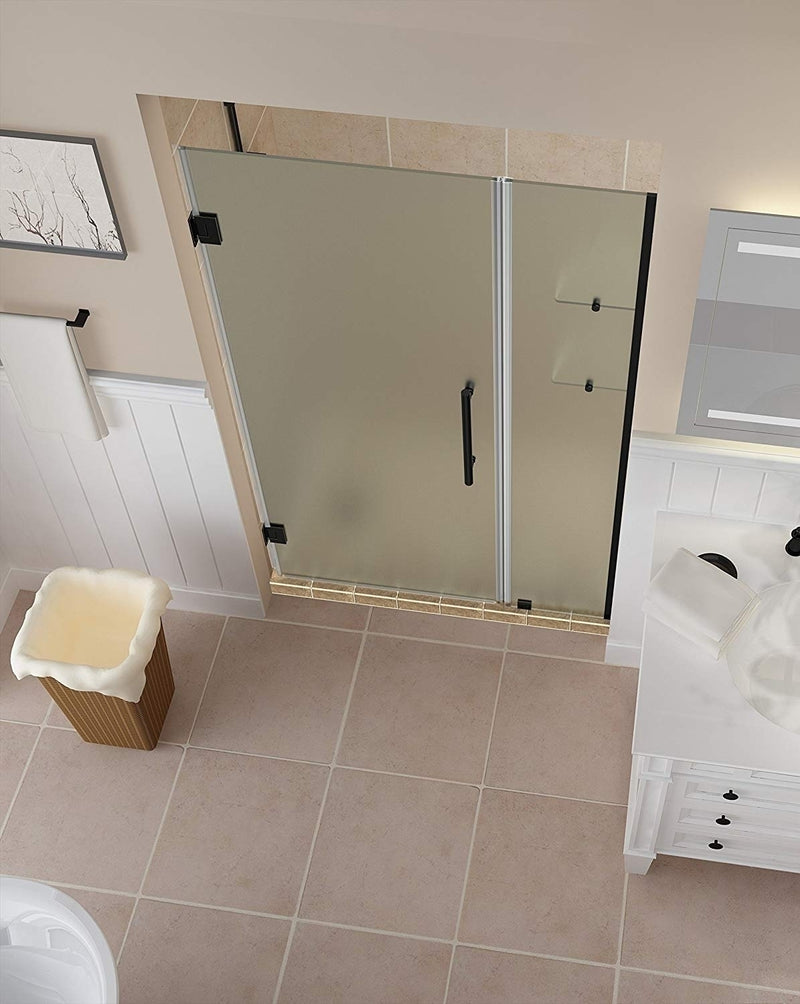 Aston Belmore GS 50.25 in. to 51.25 in. x 72 in. Frameless Hinged Shower Door with Frosted Glass and Glass Shelves in Oil Rubbed Bronze 2