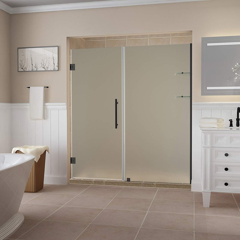 Aston Belmore GS 52.25 in. to 53.25 in. x 72 in. Frameless Hinged Shower Door with Frosted Glass and Glass Shelves in Oil Rubbed Bronze