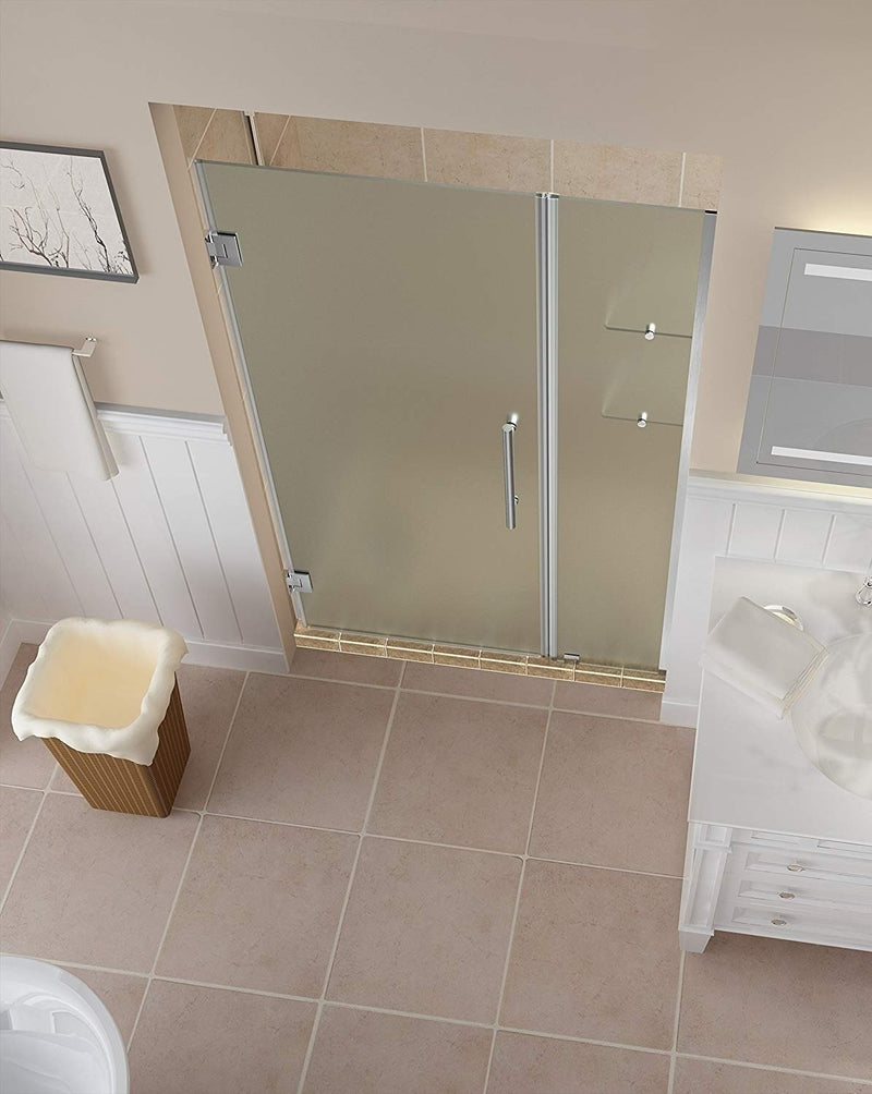 Aston Belmore GS 40.25 in. to 41.25 in. x 72 in. Frameless Hinged Shower Door with Frosted Glass and Glass Shelves in Stainless Steel 2