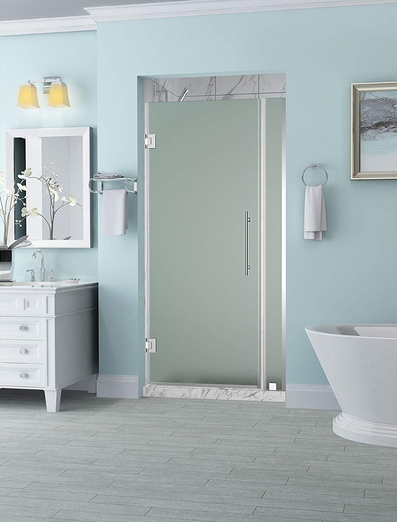 Aston Belmore 29.25 in. to 30.25 in. x 72 in. Frameless Hinged Shower Door with Frosted Glass in Chrome