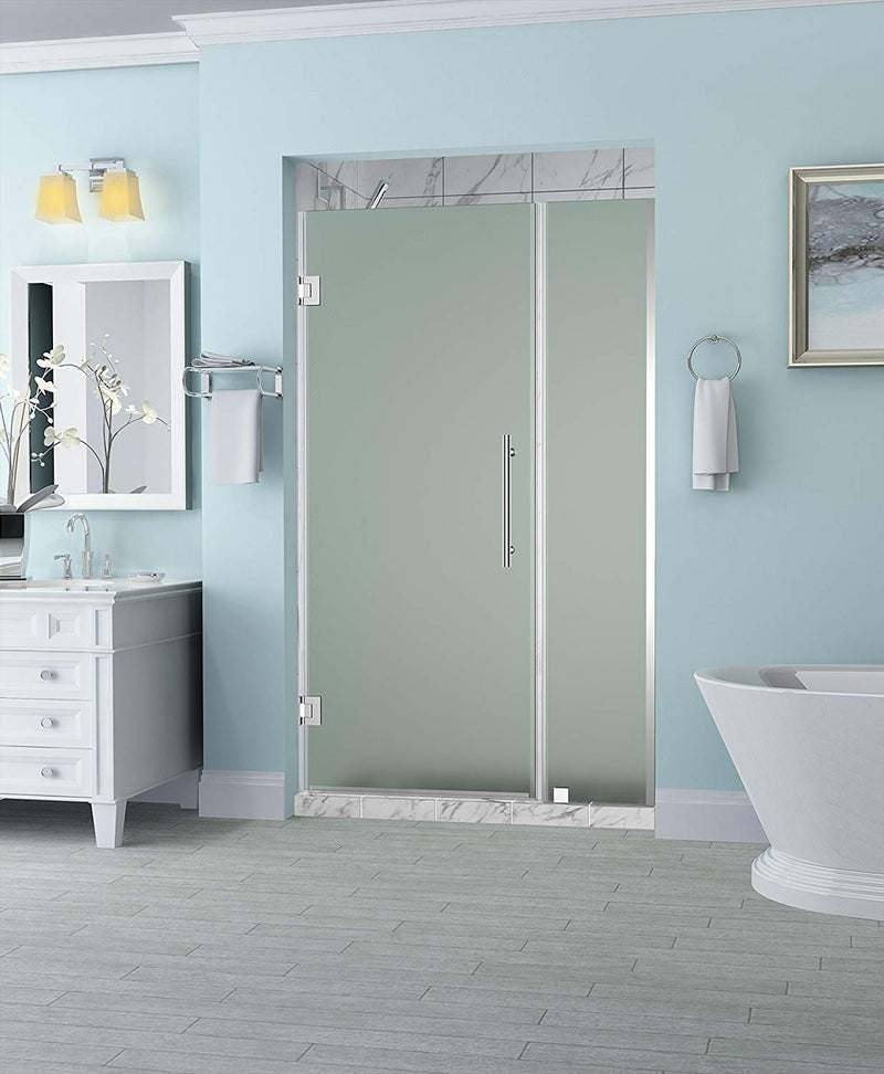 Aston Belmore 37.25 in. to 38.25 in. x 72 in. Frameless Hinged Shower Door with Frosted Glass in Oil Rubbed Bronze