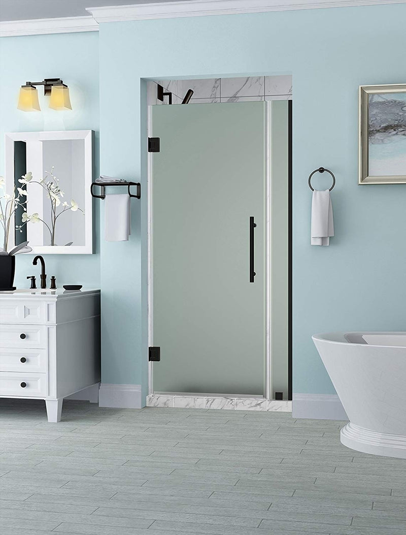 Aston Belmore 38.25 in. to 39.25 in. x 72 in. Frameless Hinged Shower Door with Frosted Glass in Stainless Steel