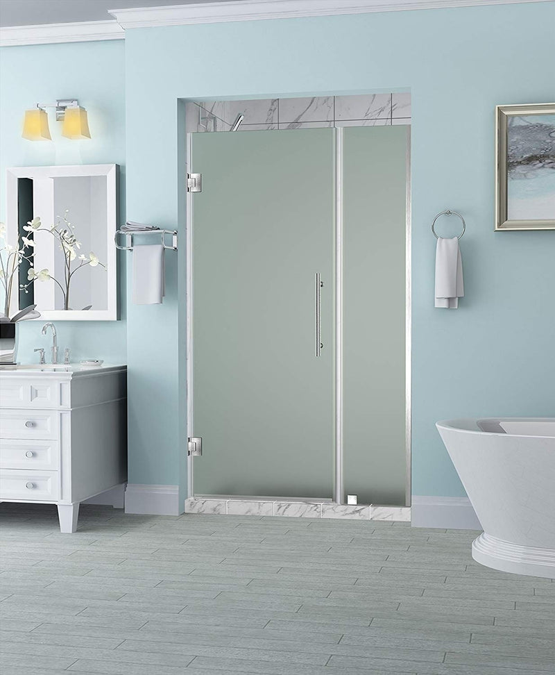 Aston Belmore 48.25 in. to 49.25 in. x 72 in. Frameless Hinged Shower Door with Frosted Glass in Stainless Steel