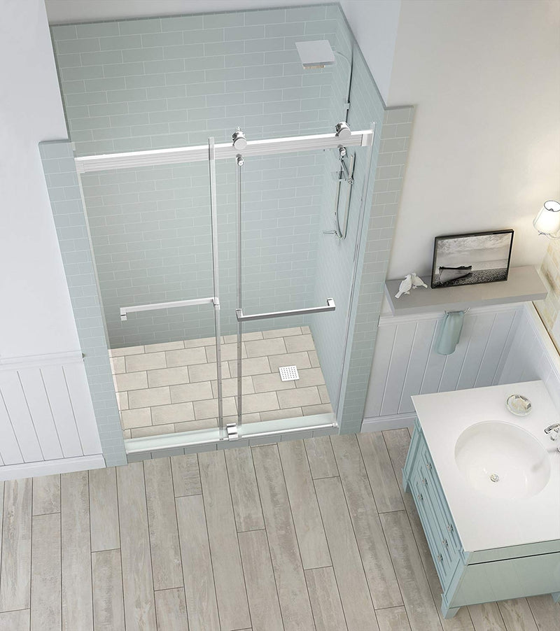 Aston Rivage 44 in. to 48 in. x 76 in. Frameless Double-Bypass Sliding Shower Door in Stainless Steel 2
