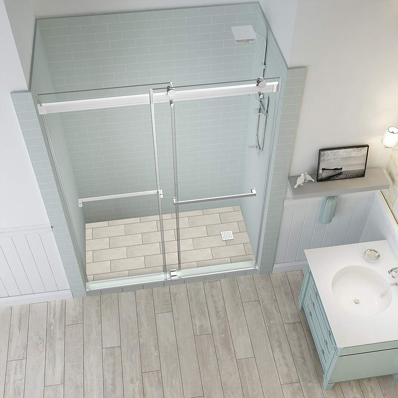 Aston Rivage 56 in. to 60 in. x 76 in. Frameless Double-Bypass Sliding Shower Door in Stainless Steel 2