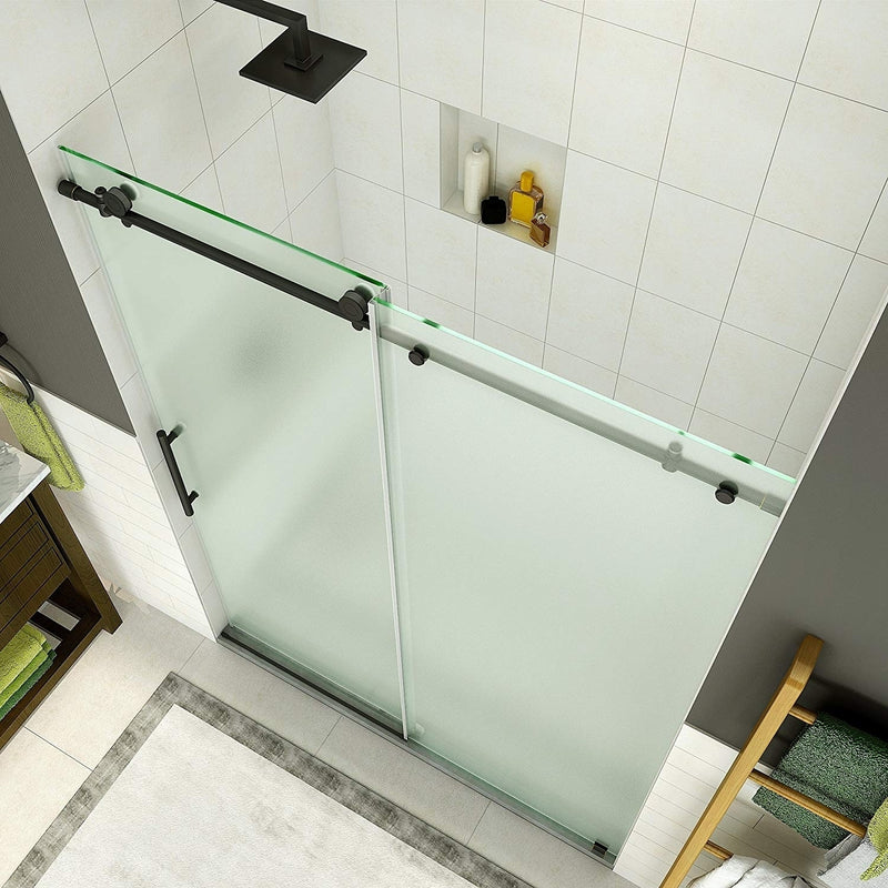 Aston Coraline 56 in. to 60 in. x 76 in. Frameless Sliding Shower Door with Frosted Glass in Oil Rubbed Bronze 2