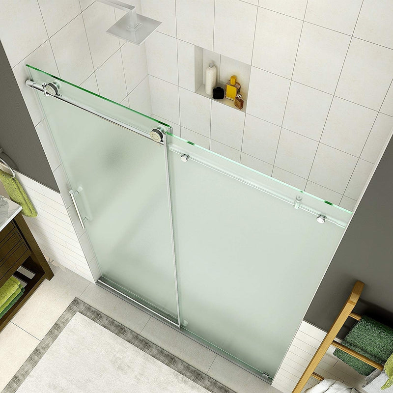 Aston Coraline 56 in. to 60 in. x 76 in. Frameless Sliding Shower Door with Frosted Glass in Stainless Steel 2
