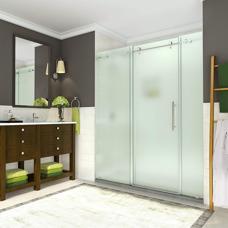 Aston Coraline 68 in. to 72 in. x 76 in. Frameless Sliding Shower Door with Frosted Glass in Stainless Steel