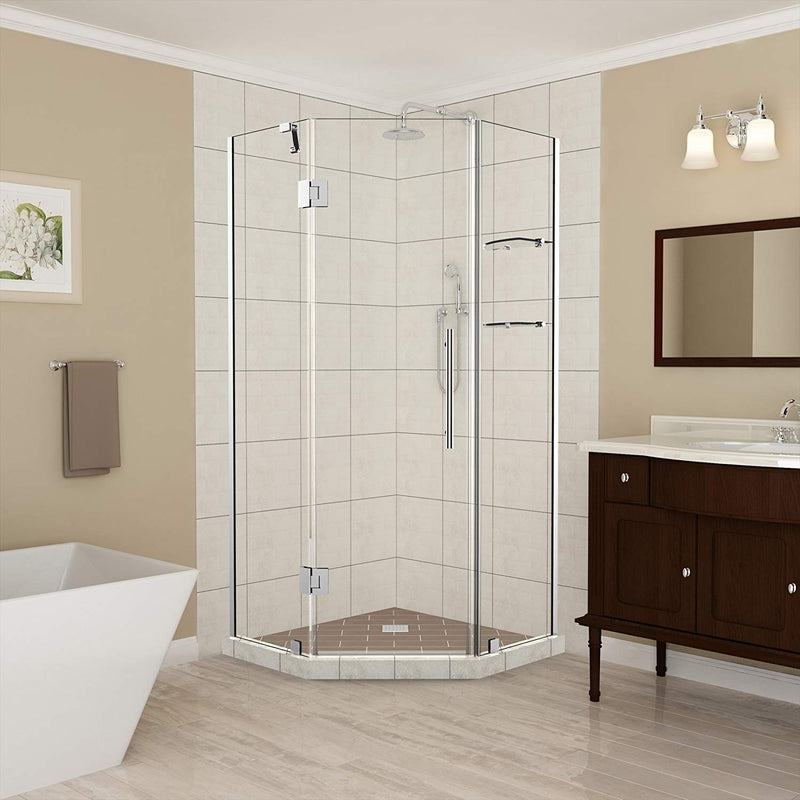 Aston Merrick GS 34 in. to 34.25 in. x 72 in. Frameless Neo-Angle Shower Enclosure with Glass Shelves in Chrome