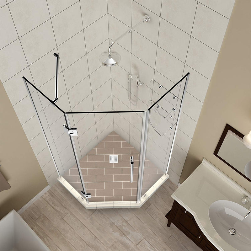 Aston Merrick GS 34 in. to 34.25 in. x 72 in. Frameless Neo-Angle Shower Enclosure with Glass Shelves in Chrome 2