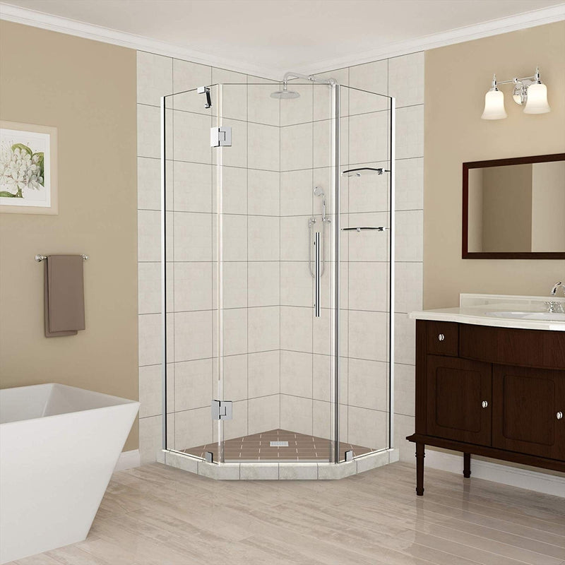 Aston Merrick GS 42 in. to 42.5 in. x 72 in. Frameless Neo-Angle Shower Enclosure with Glass Shelves in Chrome