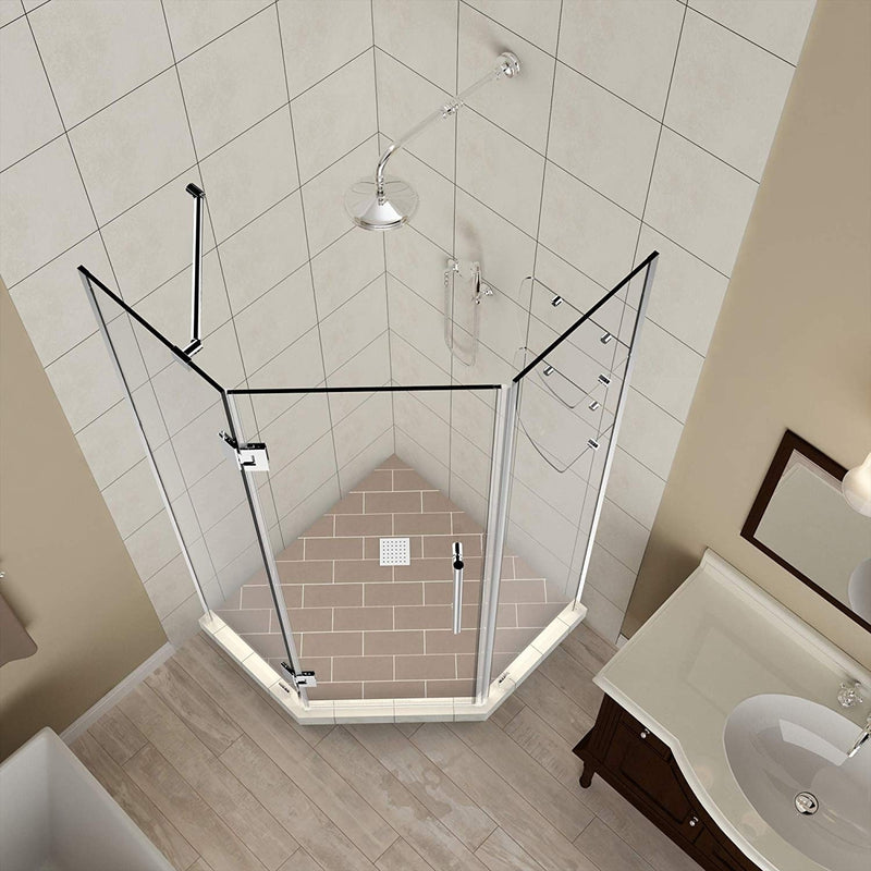 Aston Merrick GS 42 in. to 42.5 in. x 72 in. Frameless Neo-Angle Shower Enclosure with Glass Shelves in Chrome 7
