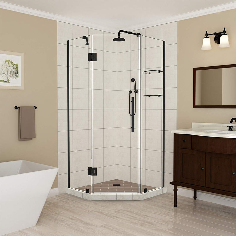 Aston Merrick GS 34 in. to 34.25 in. x 72 in. Frameless Neo-Angle Shower Enclosure with Glass Shelves in Oil Rubbed Bronze