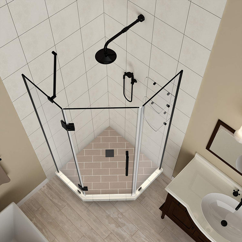 Aston Merrick GS 34 in. to 34.25 in. x 72 in. Frameless Neo-Angle Shower Enclosure with Glass Shelves in Oil Rubbed Bronze 2