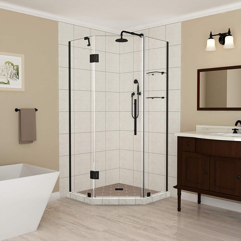 Aston Merrick GS 42 in. to 42.5 in. x 72 in. Frameless Neo-Angle Shower Enclosure with Glass Shelves in Oil Rubbed Bronze