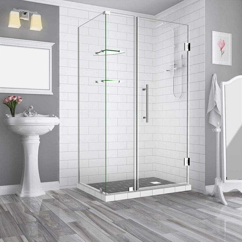 Aston BromleyGS 35.25 to 36.25 x 38.375 x 72 Frameless Corner Hinged Shower Enclosure with Glass Shelves in Chrome