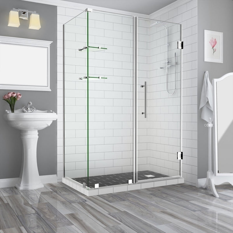 Aston BromleyGS 51.25 to 52.25 x 36.375 x 72 Frameless Corner Hinged Shower Enclosure with Glass Shelves in Chrome