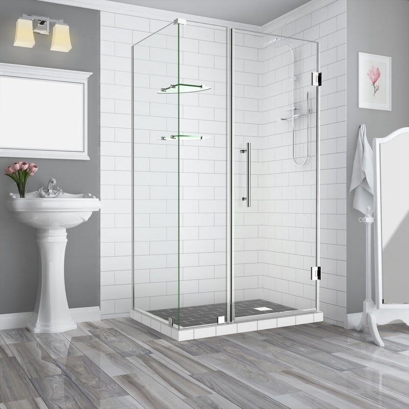 Aston BromleyGS 51.25 to 52.25 x 30.375 x 72 Frameless Corner Hinged Shower Enclosure with Glass Shelves in Chrome