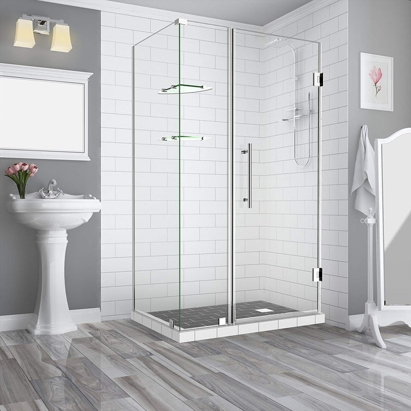Aston BromleyGS 52.25 to 53.25 x 38.375 x 72 Frameless Corner Hinged Shower Enclosure with Glass Shelves in Chrome