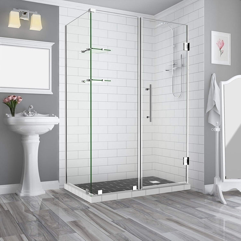 Aston BromleyGS 67.25 to 68.25 x 38.375 x 72 Frameless Corner Hinged Shower Enclosure with Glass Shelves in Chrome