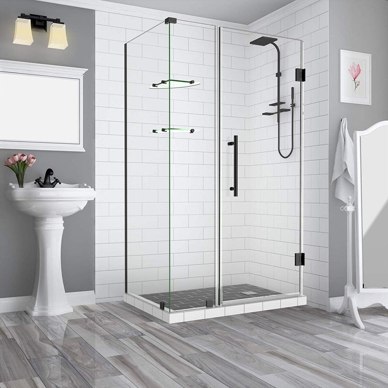 Aston BromleyGS 35.25 to 36.25 x 38.375 x 72 Frameless Corner Hinged Shower Enclosure with Glass Shelves in Oil Rubbed Bronze