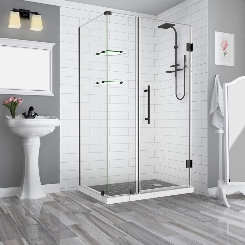 Aston BromleyGS 51.25 to 52.25 x 38.375 x 72 Frameless Corner Hinged Shower Enclosure with Glass Shelves in Oil Rubbed Bronze