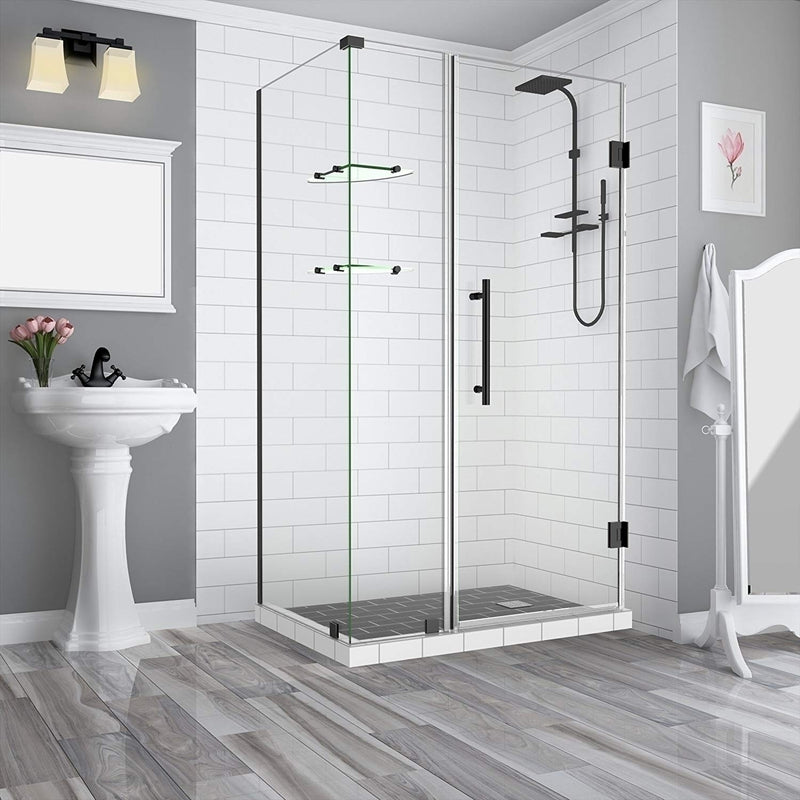 Aston BromleyGS 52.25 to 53.25 x 32.375 x 72 Frameless Corner Hinged Shower Enclosure with Glass Shelves in Oil Rubbed Bronze