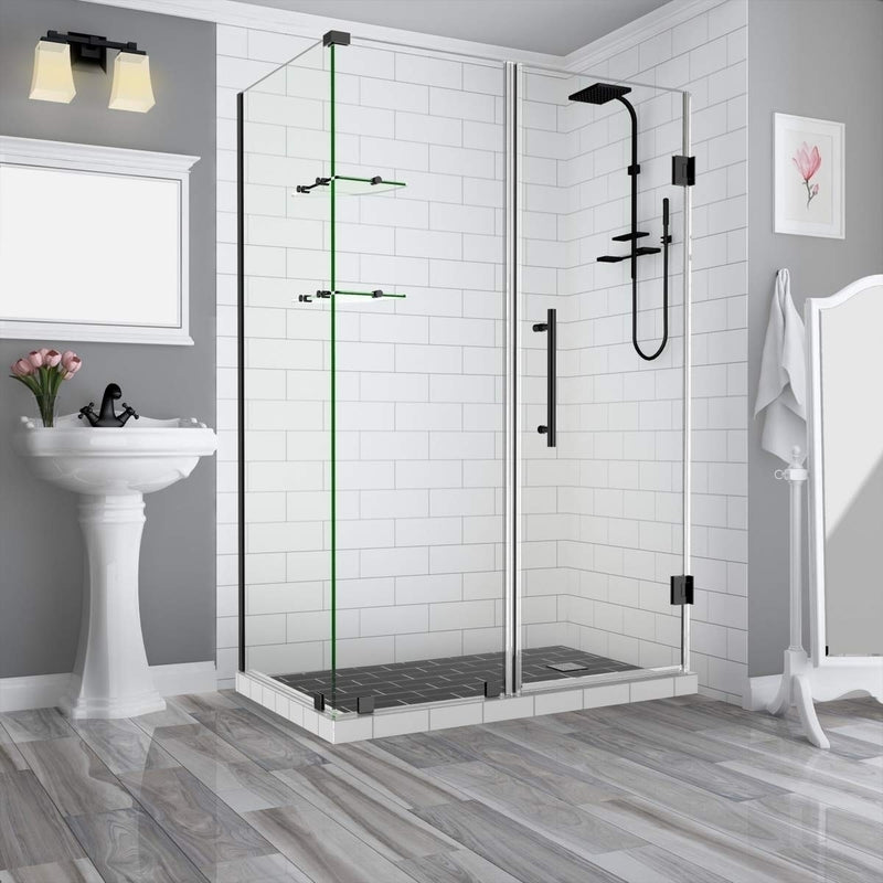 Aston BromleyGS 51.25 to 52.25 x 32.375 x 72 Frameless Corner Hinged Shower Enclosure with Glass Shelves in Oil Rubbed Bronze