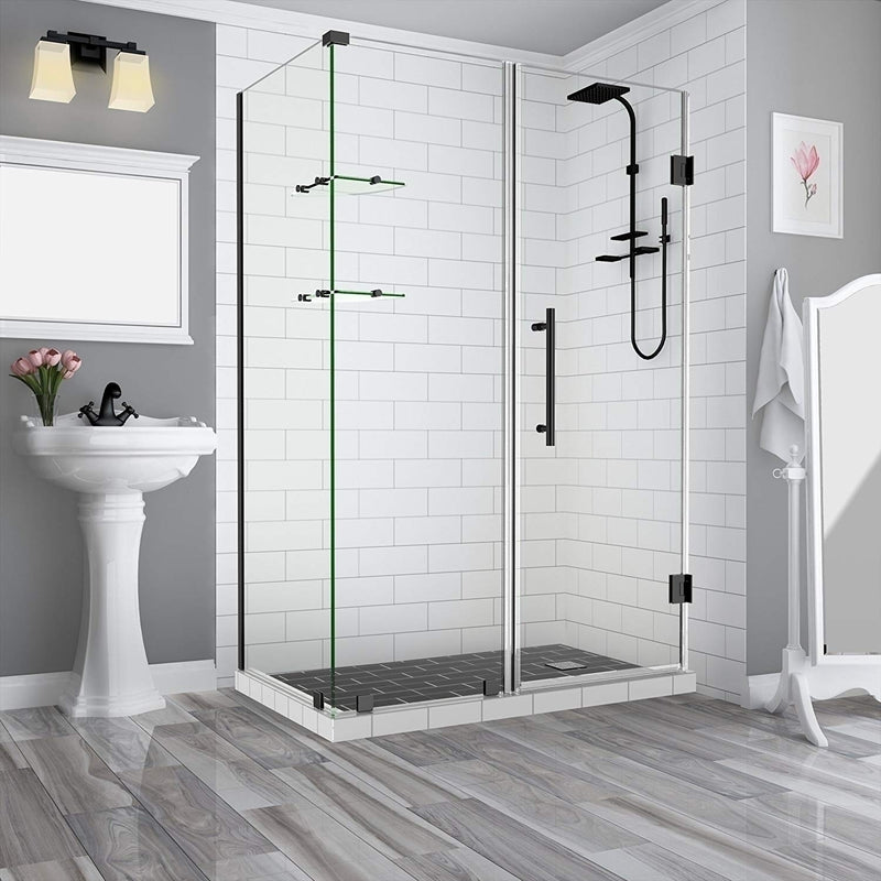 Aston BromleyGS 66.25 to 67.25 x 38.375 x 72 Frameless Corner Hinged Shower Enclosure with Glass Shelves in Oil Rubbed Bronze