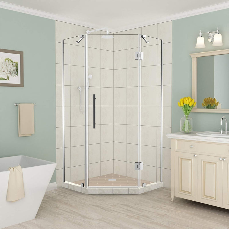 Aston Merrick 34 in. to 34.25 in. x 72 in. Frameless Neo-Angle Shower Enclosure in Chrome