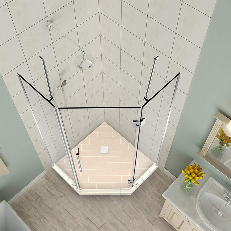 Aston Merrick 34 in. to 34.25 in. x 72 in. Frameless Neo-Angle Shower Enclosure in Chrome 2