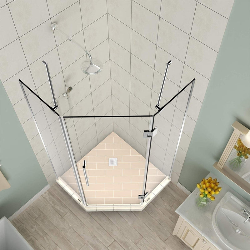 Aston Merrick 42 in. to 42.5 in. x 72 in. Frameless Neo-Angle Shower Enclosure in Chrome 2