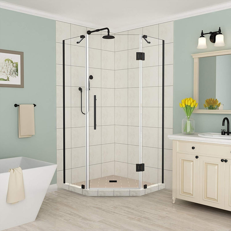 Aston Merrick 34 in. to 34.25 in. x 72 in. Frameless Neo-Angle Shower Enclosure in Oil Rubbed Bronze
