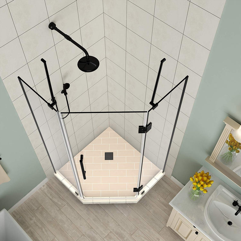 Aston Merrick 34 in. to 34.25 in. x 72 in. Frameless Neo-Angle Shower Enclosure in Oil Rubbed Bronze 2