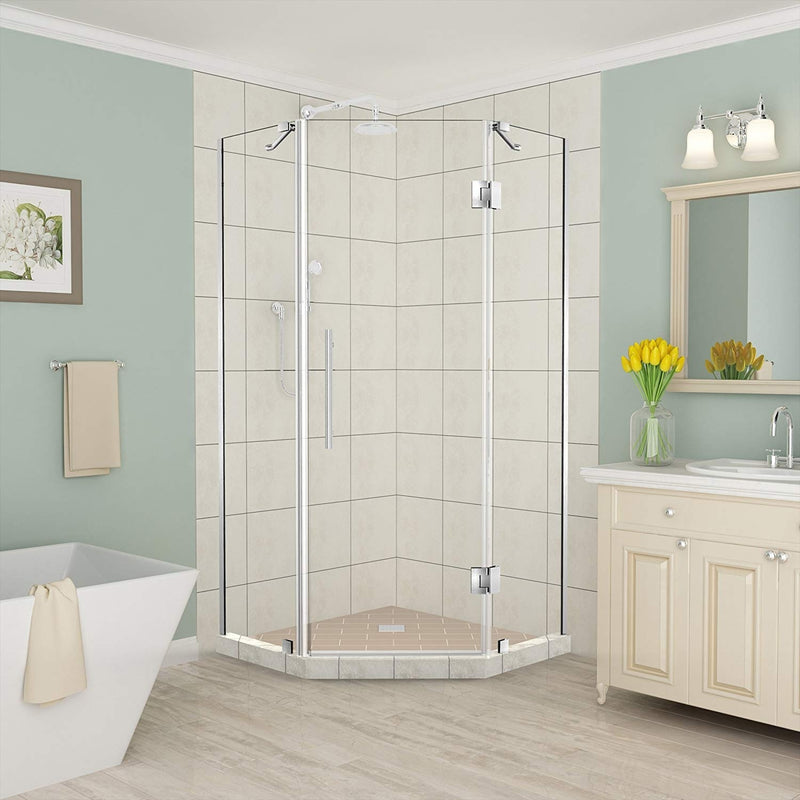 Aston Merrick 34 in. to 34.25 in. x 72 in. Frameless Neo-Angle Shower Enclosure in Stainless Steel