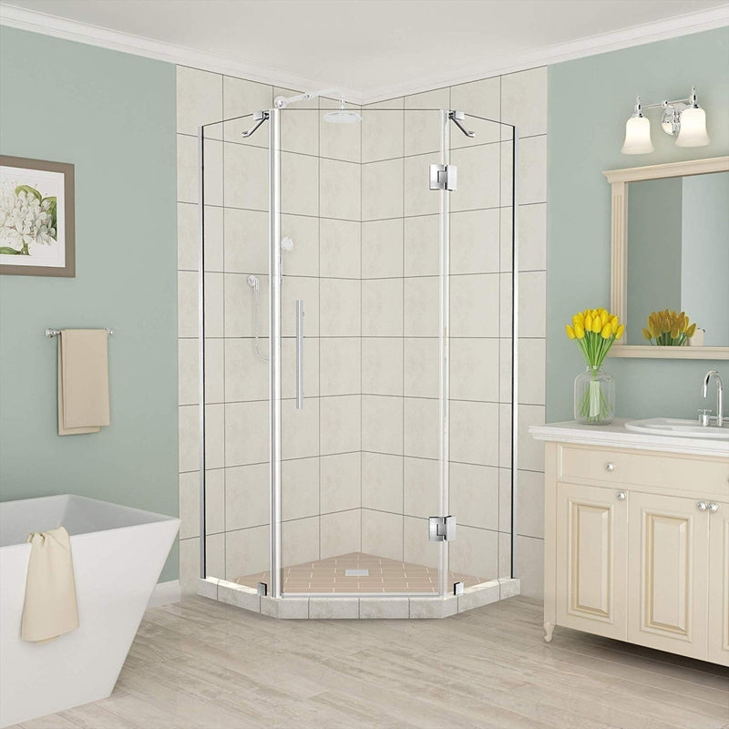 Aston Merrick 40 in. to 40.5 in. x 72 in. Frameless Neo-Angle Shower Enclosure in Stainless Steel