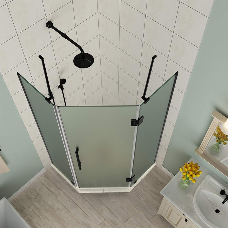 Aston Merrick 34 in. to 34.25 in. x 72 in. Frameless Neo-Angle Shower Enclosure with Frosted Glass in Oil Rubbed Bronze 2