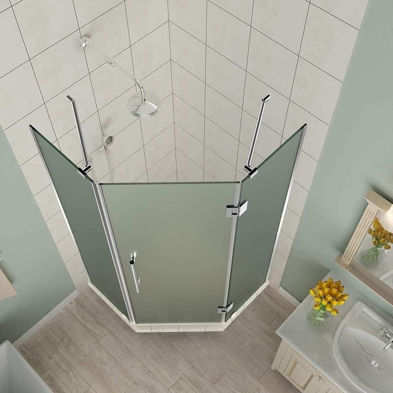 Aston Merrick 36 in. to 36.5 in. x 72 in. Frameless Neo-Angle Shower Enclosure with Frosted Glass in Oil Rubbed Bronze 3