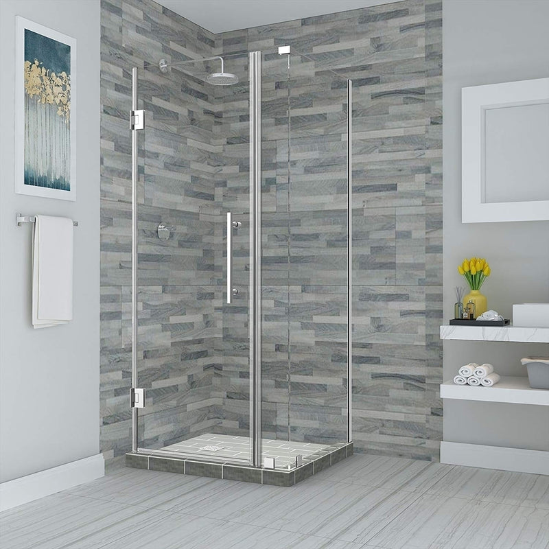Aston Bromley 31.25 in. to 32.25 in. x 30.375 in. x 72 in. Frameless Corner Hinged Shower Enclosure in Chrome